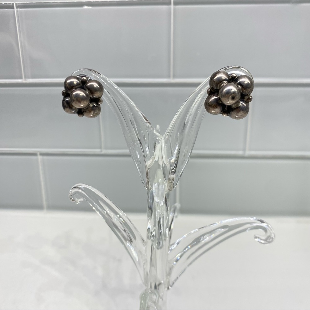 Vintage Screw Back Mexico Sterling Silver Ball Cluster Earrings Stamped Sterling